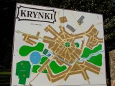 Krynki. Rynek w kształcie sześciokąta, z każdego wierzchołka sześciokąta wychodzą dwie uliczki.